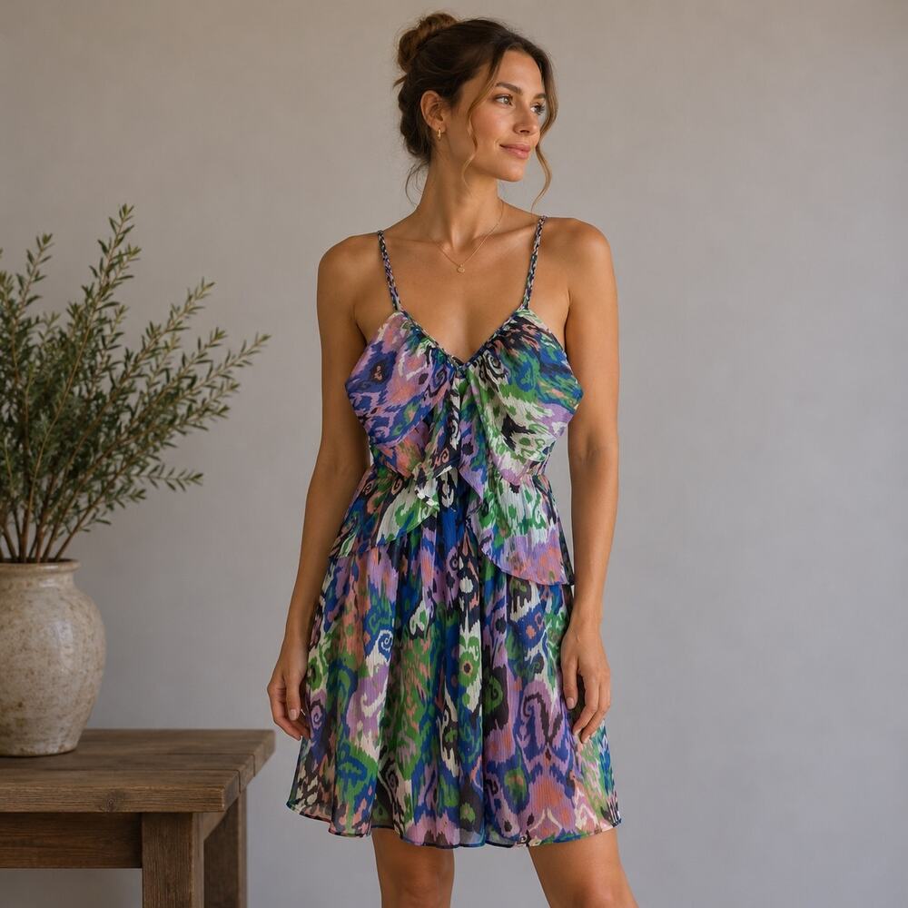 Zara Purple Multicolor Chiffon Lingerie Style Babydoll Dress NWT Small